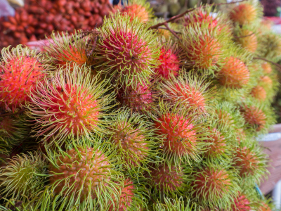 红毛丹,架子,泰国,水果,季节,蔬菜水果店,水平画幅,素食,维生素,成品