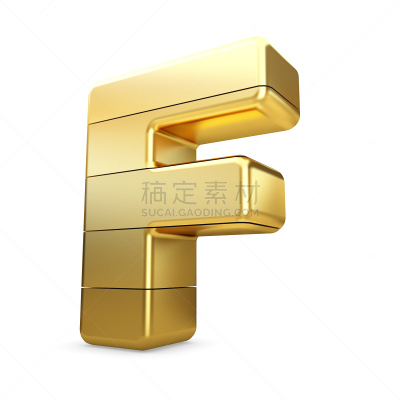 三维图形,英文字母f,黄金,白色背景,分离着色,字母,银行,形状,绘画插图,组物体