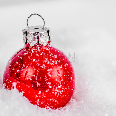 球,贺卡,留白,雪,雪花,新年前夕,红色,在下面,特写