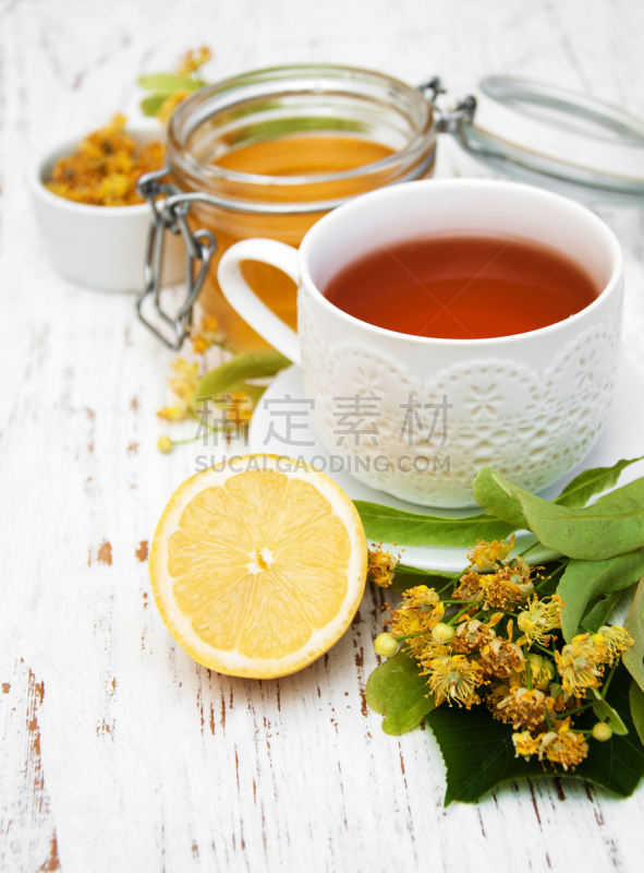 杯,欧锻树,花茶,垂直画幅,无人,早晨,饮料,柠檬,下午茶,枝