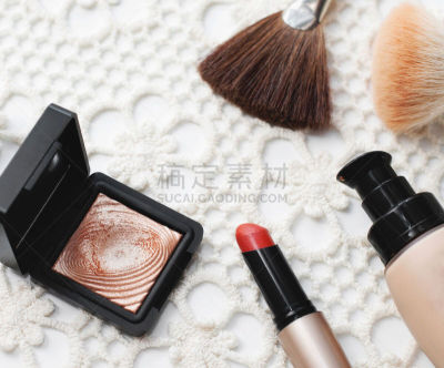 彩妆,组物体,珠母,粉饼,留白,古老的,化妆用品,唇膏,工业,专业人员