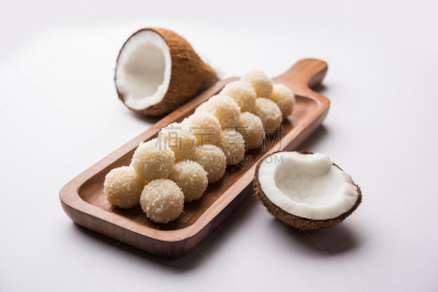 食品,印度小吃拉杜,椰子,甜食,印度,在上面,传统节日,选择对焦,上菜,奉承