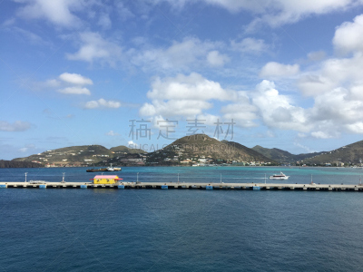 风景,加勒比海,圣马洛,水,天空,水平画幅,无人,海港,邮轮,法属圣马丁