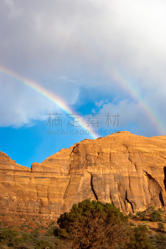 暴风雨,纪念碑谷部落公园,双彩虹,在上面,垂直画幅,天空,沙子,无人,户外,干的