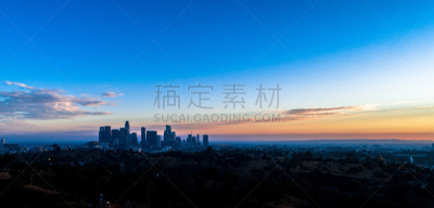 全景,城市天际线,洛杉矶,市区,天空,留白,水平画幅,高视角,夜晚,无人