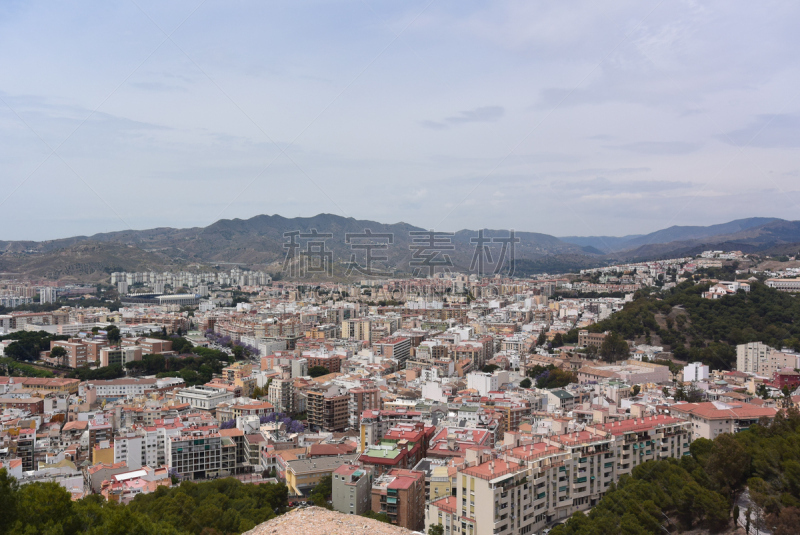 城市,西班牙,全景,中心,马拉加省,水平画幅,无人,户外,都市风景,马拉加要塞