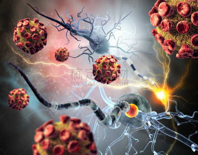 3d illustration of nerve cells and viruses