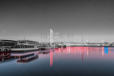 停泊的,桥,墨尔本,黑白图片,黎明,创造力,船,商用码头,海港,维多利亚州