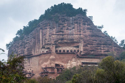 麦积山,灵性,古董,艺术,水平画幅,符号,古老的,艺术品,古典式,石灰石