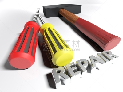 Hammer and screwdriver for Repair - 3D rendering