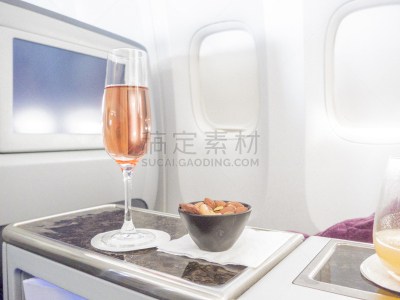 头等舱,客舱,商务旅行,坚果,粉色,香槟,热,商务,旅途,航空器拍摄视角