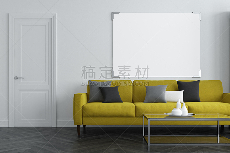 沙发,起居室,黄色,白色,art deco风格,边框,艺术,水平画幅,无人,绘画插图