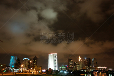 夜晚,城市天际线,哥伦布,俄亥俄州,天空,勒维克高塔,水平画幅,曙暮光,户外,都市风景
