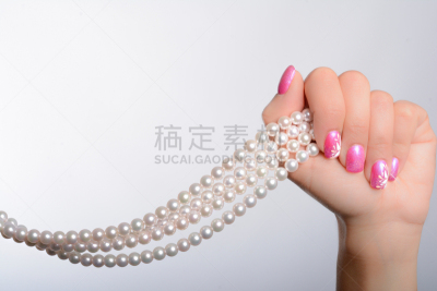 珍珠,水平画幅,指甲,化妆用品,特写,魅力,成年的,女人,项链