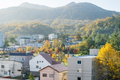 户矢子,北海道,虻田区,城镇,旅游目的地,水平画幅,秋天,无人,日本,美国小镇
