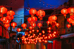 灯笼,春节,传统节日,悬挂的,大量物体,北京,新的,水平画幅,夜晚,无人