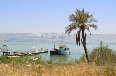提比略湖,水,天空,水平画幅,无人,十字形,户外,湖,棕榈树,中东