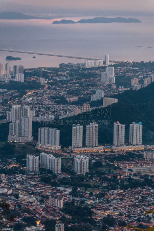 乔治敦,槟榔屿州,马来西亚,都市风景,绿色,山,云,看风景,黄昏