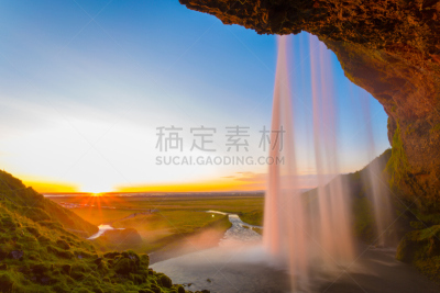冰岛国,在之后,塞里雅兰瀑布,秋天,seljalandsfoss waterfall,水,天空,美,水平画幅,瀑布