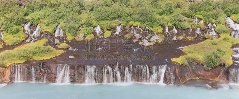 瀑布,hraunfossar,冰岛国,水,沟壑,水平画幅,夏天,户外,白色,山