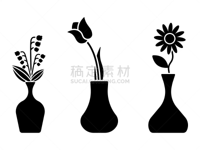 符号,矢量,极简构图,花瓶,平坦的,计算机图标,花朵,组物体,标志,花