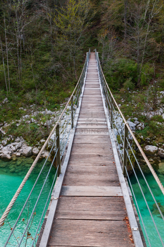 桥,绿色,木制,索卡河,青绿色,电缆,垂直画幅,水,公园,julian alps