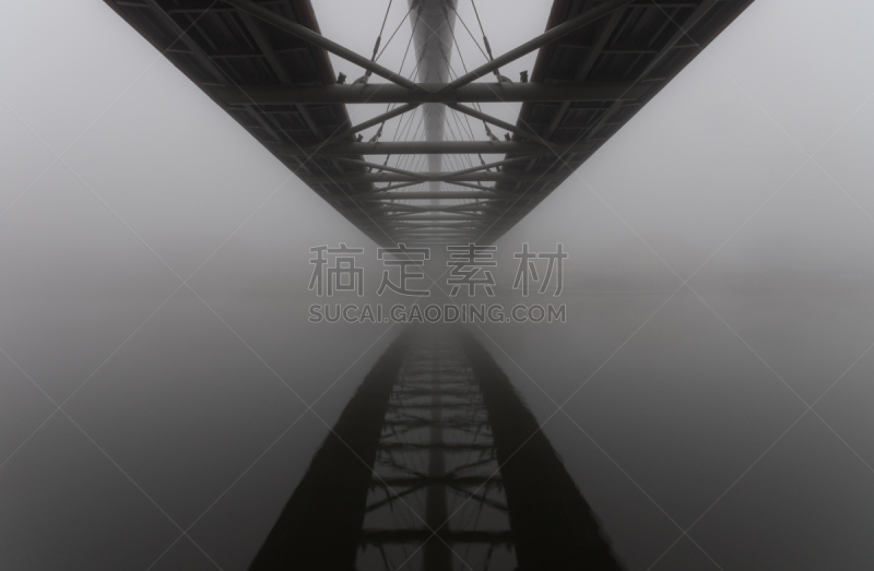 人行桥,在雾中,建筑结构,波兰,对称,克拉科夫,图像,宁静,无人,水