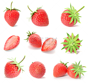 草莓,清新,水果,分离着色,一半的,熟的,多汁的,野生植物,一个物体,白色背景