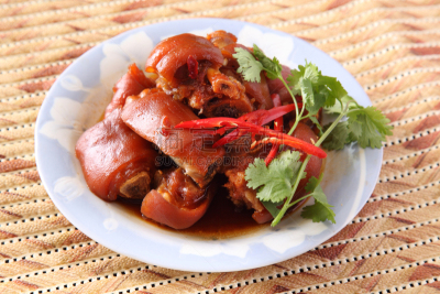 指节,猪肉,猪蹄,家猪,炖食,动物骨,餐具,褐色,水平画幅,无人