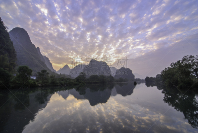 阳朔县,早晨,旅游目的地,水平画幅,地形,无人,遇龙河,广西壮族自治区,户外