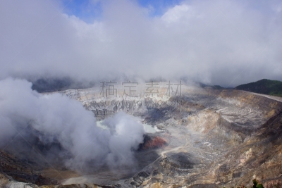 火山,波阿斯火山,阿拉胡埃拉省,硫磺,哥斯达黎加,浓烟,酸,水平画幅,无人,火山地形
