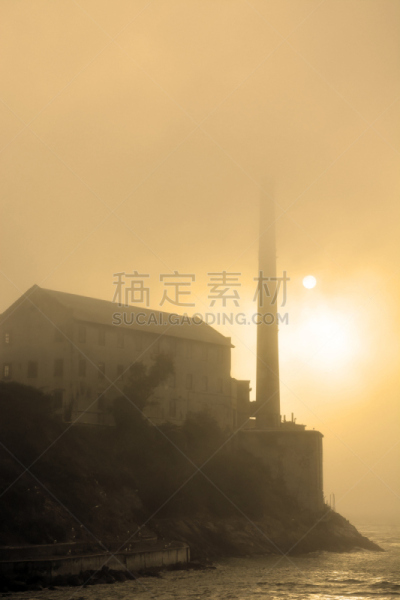 恶魔岛,雾,棕褐色调,旧金山,巨大的,联邦大楼,布希曼族,警卫人员,热霾,安全人员