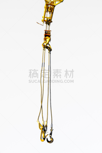 吊钩,黄色,起重机,悬挂的,无人,白色背景,分离着色,四个物体,垂直画幅,天空