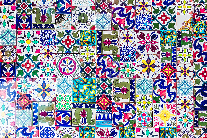 摩洛哥,瓷砖,镶嵌图案,纹理,水平画幅,无人,满画幅,多色的,图像,摄影