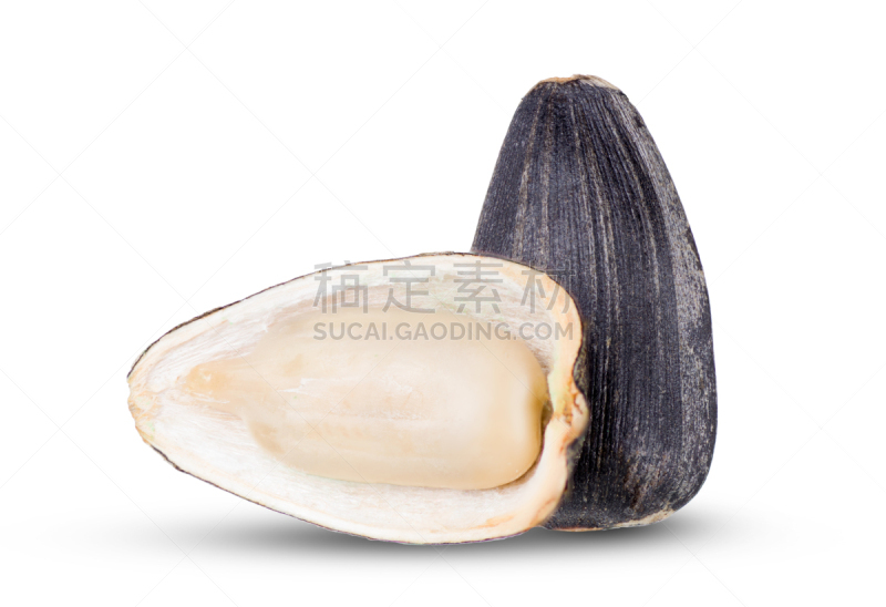 特写,破碎的,两个物体,白色背景,分离着色,一个物体,向日葵籽,农业,横截面,部分