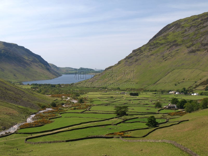 英格兰,山谷,水,天空,水平画幅,山,无人,夏天,户外,湖