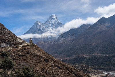 阿马达布朗峰,昆布地区,尼泊尔,徒步旅行,山顶,国际著名景点,珠峰大本营,坤布,天空,水平画幅