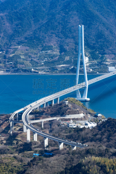 日本,濑户内海,桥,垂直画幅,天空,无人,蓝色,诺曼底大桥,斜拉桥,自行车