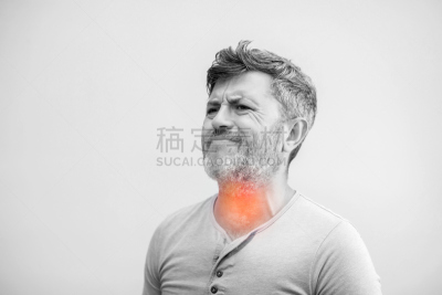 喉咙,痛苦,颈,人,健康保健,悲哀,概念,问题,男人,触摸
