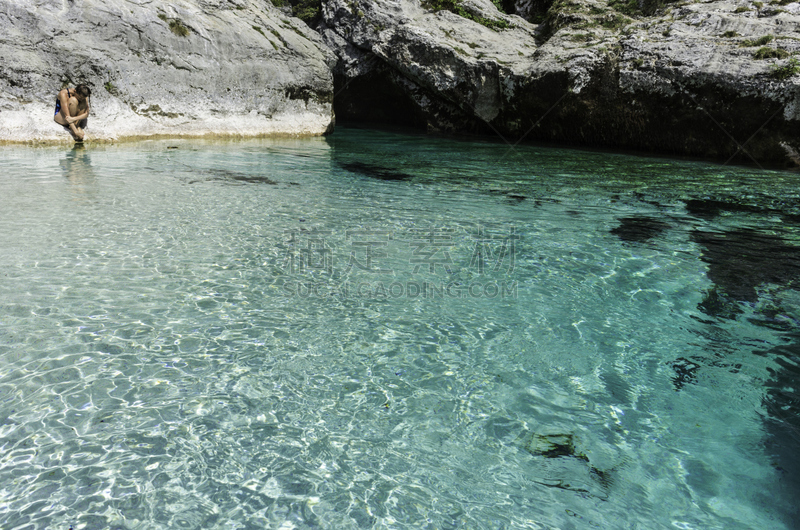 泻湖,透明,水晶,峡谷漂流,julian alps,漩涡,水,留白,水平画幅,夏天