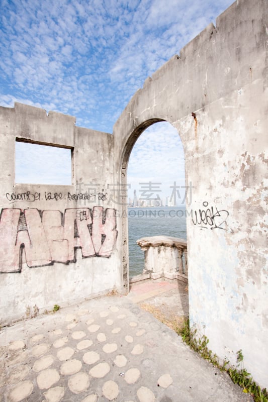 巴拿马,古老的,casco viejo,巴拿马城,垂直画幅,无人,建筑结构,被抛弃的,摄影