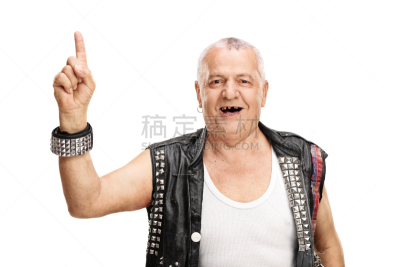 朋克,手指,中老年人,正下方视角,水平画幅,注视镜头,皮革,白人,男性,仅男人