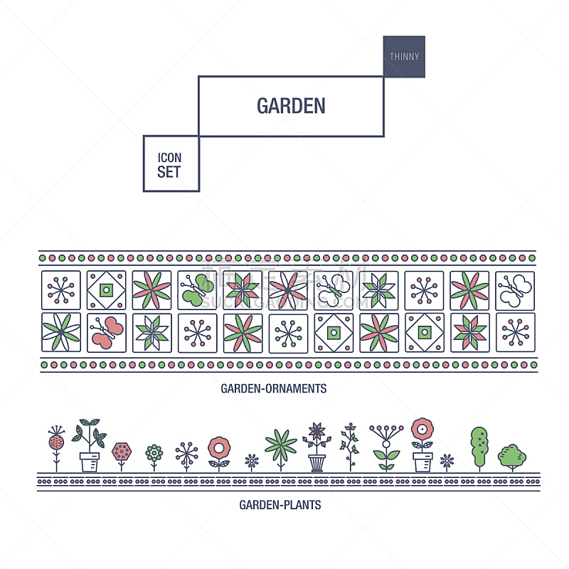 图标集,细的,分离着色,菜园,线条,极简构图,华丽的,狗,草,向日葵