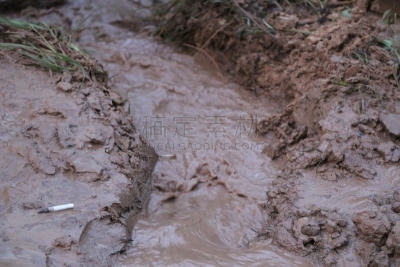 水,粘土,路,拥挤的,小溪,雨,筋疲力尽,水平画幅,沙子,无人