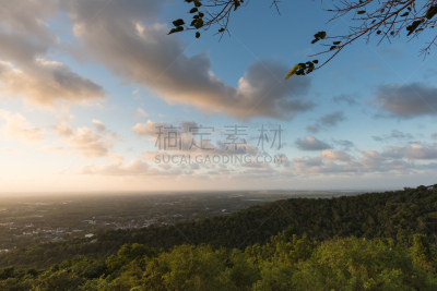 泰国,都市风景,都市风光,时间,黄昏,山,顶部,合艾市,僧院,热