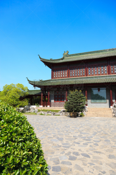建筑外部,过时的,扬州,屋檐,明朝风格,垂直画幅,天空,台阶,公园,枝繁叶茂