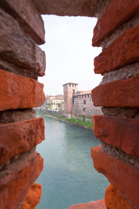 Verona, Italy,Adige River and medieval stone bridge Ponte Scaligero