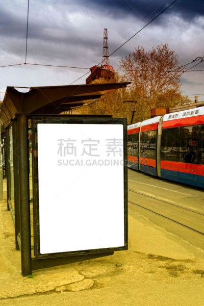 布告栏,空白的,公共汽车站,防风设备,沥青,长椅,想法,路边