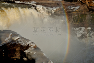 壶口瀑布,水,水平画幅,无人,户外,非凡的,冬天,著名景点,中国,彩虹