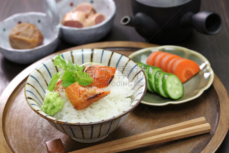 茶泡饭,日本食品,稻,绿茶,鳕鱼,酸梅,泡菜,冷食类,长寿饮食,水平画幅